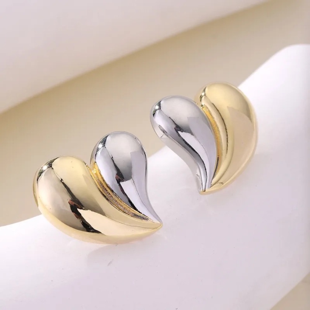 Gold and Silver Heart Earrings - Picture 7 of 8